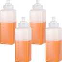 4 Pack 1 QT Large Condiment Squeeze Bottle for Sauses, 34oz Wide Mouth Liquids Dispenser Bottles with Lid, For Ketchup, Taco, Marinara, Pasta, BBQ, Spaghetti, Tomato Sauce, Restaurant-Grade Design