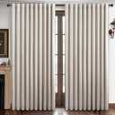 Extra Wide 70 Inch Blackout Curtains 96 Inches Long for Living Room, Rustic Boho Room Darkening Textured Linen Pleated Dining Room Office Insulated Ceiling Track Window Drapes 70"W x 96"L 2 Panels