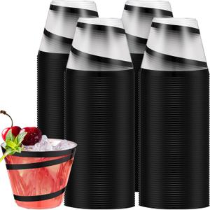 Gejoy 9 oz Rimmed Swirl Plastic Cups Disposable Wine Drinking Cups Clear Elegant Graduation Tumblers for Mother's Day Wedding Party Supplies(200 Pcs,Black)