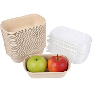 50 Pcs Disposable Paper Bowls with Lids, 33oz Rectangle Disposable Paper Meal Prep Containers, Sugarcane Fiber Paper Bowls for Burrito, Salad, Taco, Chipotle, Pasta, Nacho (50 Bowls 50 Lids)