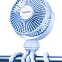 Gaiatop Mini Portable Stroller Fan, Battery Operated Small Clip on, Detachable 3 Speed Rechargeable, 360° Rotate Flexible Tripod Better Cooling for Car Seat Crib Treadmill Travel, Blue