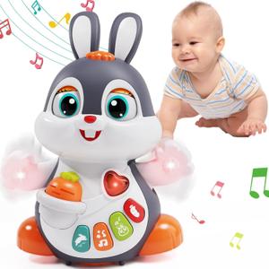 Baby Musical Bunny Toy Dancing Crawling Tummy Time Toys, Light Up Infant Toys 0-3-6 6-12 12-18 Months Birthday Gifts for 1 Year Old Boy Girl Learning Baby Basket Stuffers