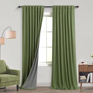 KOUFALL 92 Inch Blackout Curtains,Boho Olive Green Pleated Curtains for Bedroom Living Room 93 in Long 2 Panels Set