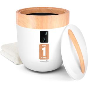 SereneLife Counter Towel Warmer Bucket - with Customized Fragrance for Spa and Bathroom, Luxury Heater, Auto Shut Off, Fits 1 Large Blanket, Bathrobe, PJs (Natural) (Wood)