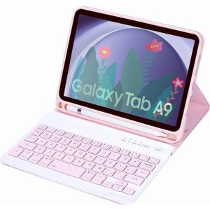 Slim Candy Colors Keyboard Case Compatible with Samsung Galaxy Tab A9 8.7 Inch 2023 Model (SM-X110/X115/X117) with S Pen Holder, Mutil Angles Stand Cover Detachable Wireless Keyboard (Pink)