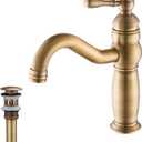 Bathroom Vanity Faucet GGStudy Single Handle One Hole Bathroom Sink Faucet Basin Mixer Tap Antique Brass Supply Hose Include