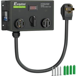 Exqutoo Manual Splitter Switch, NEMA14-30P to 14-30R &14-50R Knob Selection Charging Switch with Breaker, Ideal for EVs, Ovens, Dishwashers, 120/240VAC