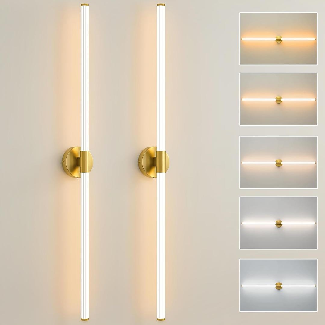 Gold Wall Sconces Set of 2 Hardwired LED Vanity Light 47"