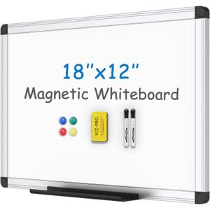 VIZ-PRO Magnetic Whiteboard/Dry Erase Board, 18 X 12 Inches, Includes 1 Eraser & 2 Markers & 4 Magnets
