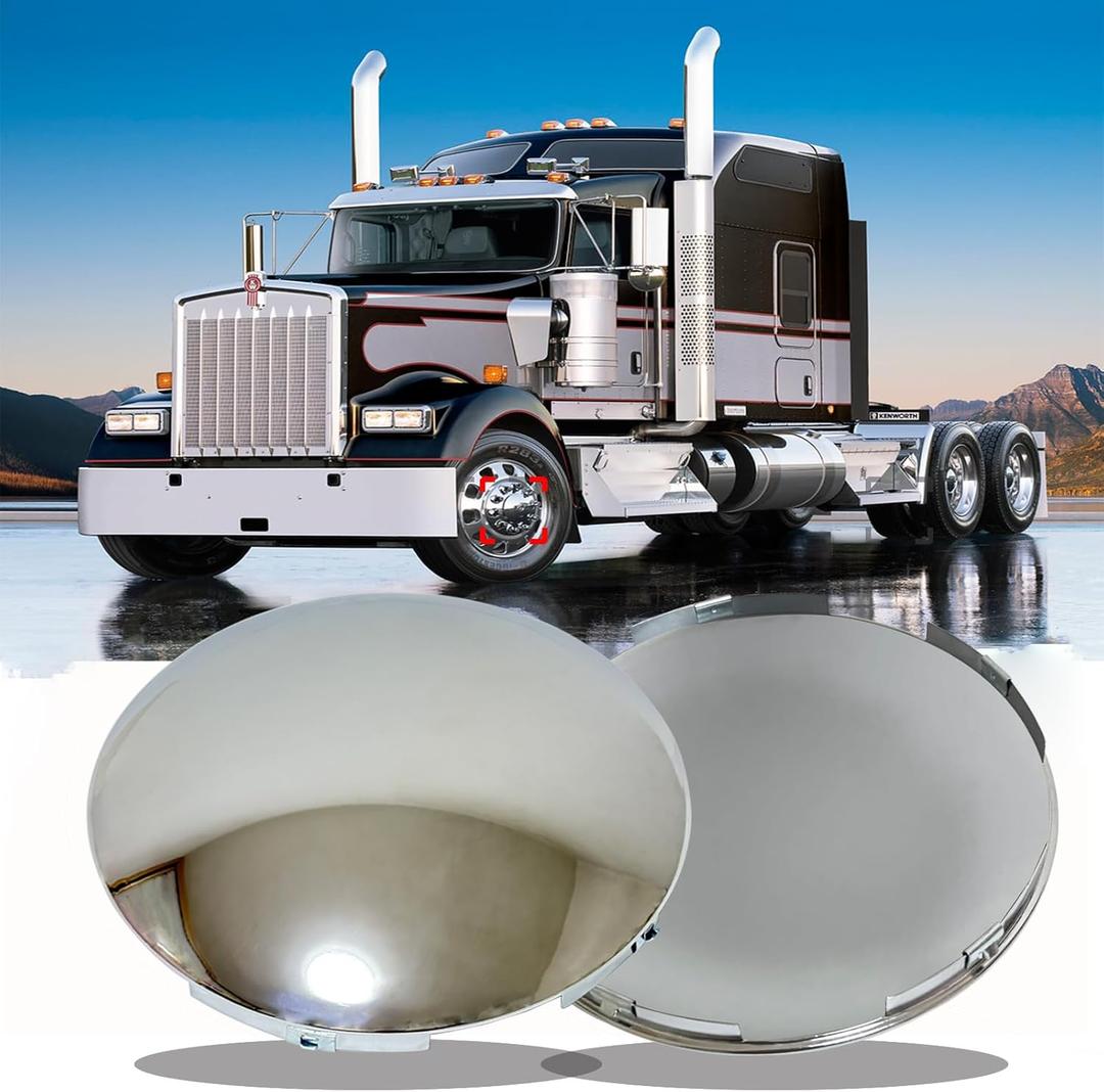 2 pcs Chrome Hub Covers for Semi Truck Hub Caps- 5 Even Notched - for Front Wheel 8-23/32" Hub Caps,Lip: 7/16" with pre-Installed Clips Semi Truck Hub Covers Dome Metal Replace MW1273BK ACX43200