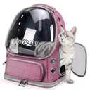 Cawypety Cat Backpack Carrier, Breathable Cat Carrier Large Space Bubble Pet Backpack for Kitty Small Dog up to 12lbs, Transparent & Foldable Pet Carrier for Travel Hiking（Pink）