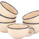 Set of 6 Cups Vintage Design 12 oz Professional Barista Ceramic Latte Art Cappuccino Cups Set (Beige * 6)