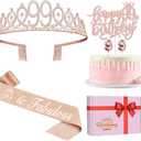 99th Birthday Decorations for Women Including Birthday Sash and Tiara, Candles and Cake Topper, Gifts for 99 Year Old Woman, Rose Gold Party Decor Supplies