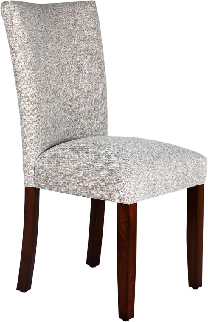 Benjara Fabric Upholstered Wooden Parson Dining Chair with Splayed Back, Gray and Brown