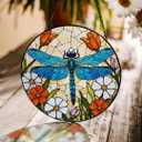 Sun Catcher Stained Glass Window Hanging 8 inch Suncatcher Wall Art Home Decor Sun Catchers Decoration for Garden Home Housewarming Gifts (Dragonfly Suncatcher And Roses)