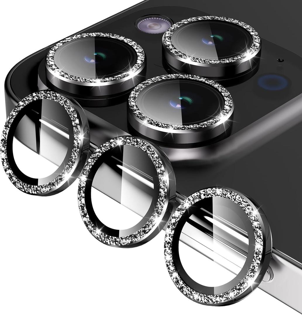 Jeluse Camera Lens Protector for iPhone 17 Pro Max/17 Pro/16 Pro Max/16 Pro/15 Pro Max/15 Pro/14 Pro Max/14 Pro, 9H Tempered Glass Screen Protector Cover Alignment Kit Metal Individual Ring (Titanium Black 3 Lens)