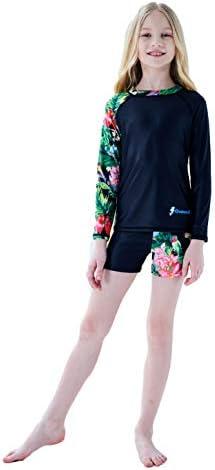 Ovovod Girls Swimsuit Two Piece Rash Guard Set UPF 50+ UV Protective Long Sleeve Swimwear, Size: 9-10 Years