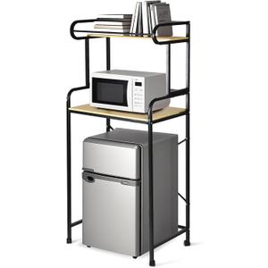 CroBlissful Tier Mini Fridge Stand with Storage with Wheels, Microwave Stand with Storage, Multi Purpose Organizer Shelf for Dorm, Kitchen, and Office(Black,27.56" l X 17.72" w X 64.18" h)