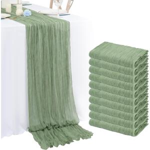 10 Pack Sage Green Cheesecloth Table Runner 10FT Boho Romantic Gauze Table Runner 20 x 120 Inch Rustic Sheer Runner for Wedding Party Bridal Shower Thanksgiving Christmas Decoration
