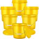 Ziliny 6 Pack 2 Gallon Plastic Bucket with Lid Heavy Duty Pail with Metal Handle Reusable Small Multipurpose Paint Buckets Container for Food Storage(Yellow)