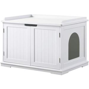 unipaws Cat Litter Box Enclosure Furniture, Cat Washroom, Hidden Litter Box Cover, Cabinet for Large Cat, Dog Proof Cat Litter Boxes, Hideaway Litter Box, Cat House, White