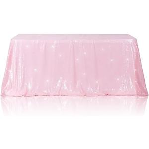 Poise3EHome Pink Sequin Tablecloth 50×72 Inch Rectangle Sparkly Fabric Table Cover Overlay for Valentine Birthday Wedding Party Holiday Baby Shower Decoration
