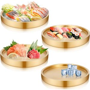 LemonRoad 4 Pcs 11 Inch Shrimp Cocktail Serving Dish Chilled Serving Trays Cold Tray for Halloween Parties Buffets Multiple Guests, Stainless Steel Ice Tray for Chilled Dip(Gold)