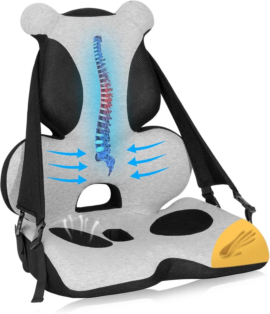 Memory Foam Lumbar Support Pillow, Car Seat Cushion, Office Chair Cushion, One Piece Chair Pad, Improve Posture, Sciatica, Hip & Back Coccyx Tailbone Pain (Light Grey)