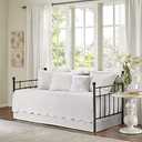 Madison Park Daybed Cover Set Damask Quilted Cover for Daybeds, All Season, Pre-washed Cotton-Filled Coastal Bedding with Scallop Edge, Shams, Bedskirt, Décor Pillows, Tuscany, White, 39"x75", 6 Piece