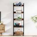 Hosfais 5 Tier Tall Bookshelf: Industrial Wood Book Shelf with Edge Protection Metal Narrow Bookshelf Bookcase Storage Organizer Display Rack for Living Room Home Office (Rustic Brown)
