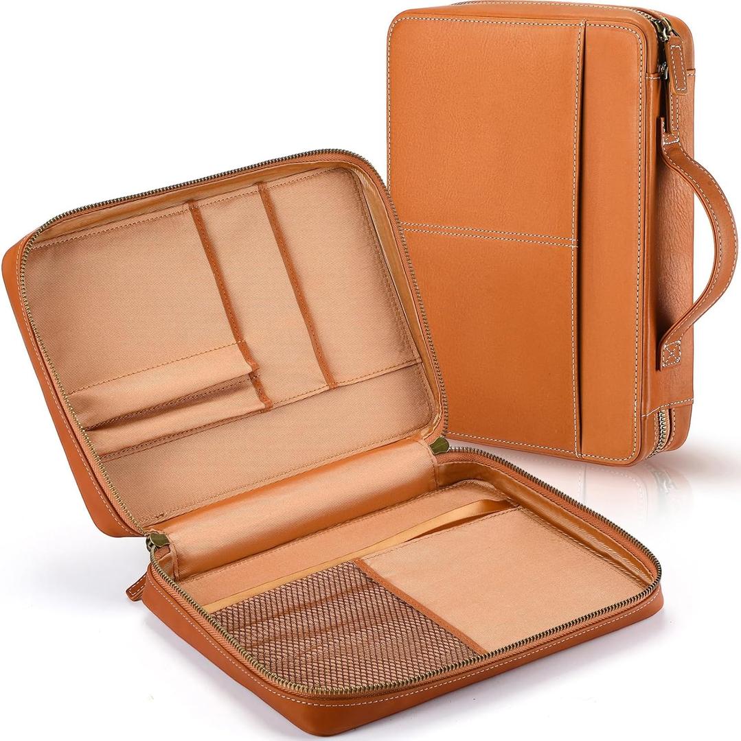 Top Grain Leather Bible Cover for Men Women Buffalo Genuine Leather Bible Case Book Holder Church Bag with Zipper Handle Back Pocket Bookmark Father's Day Religious Gift(Light Brown,Large)