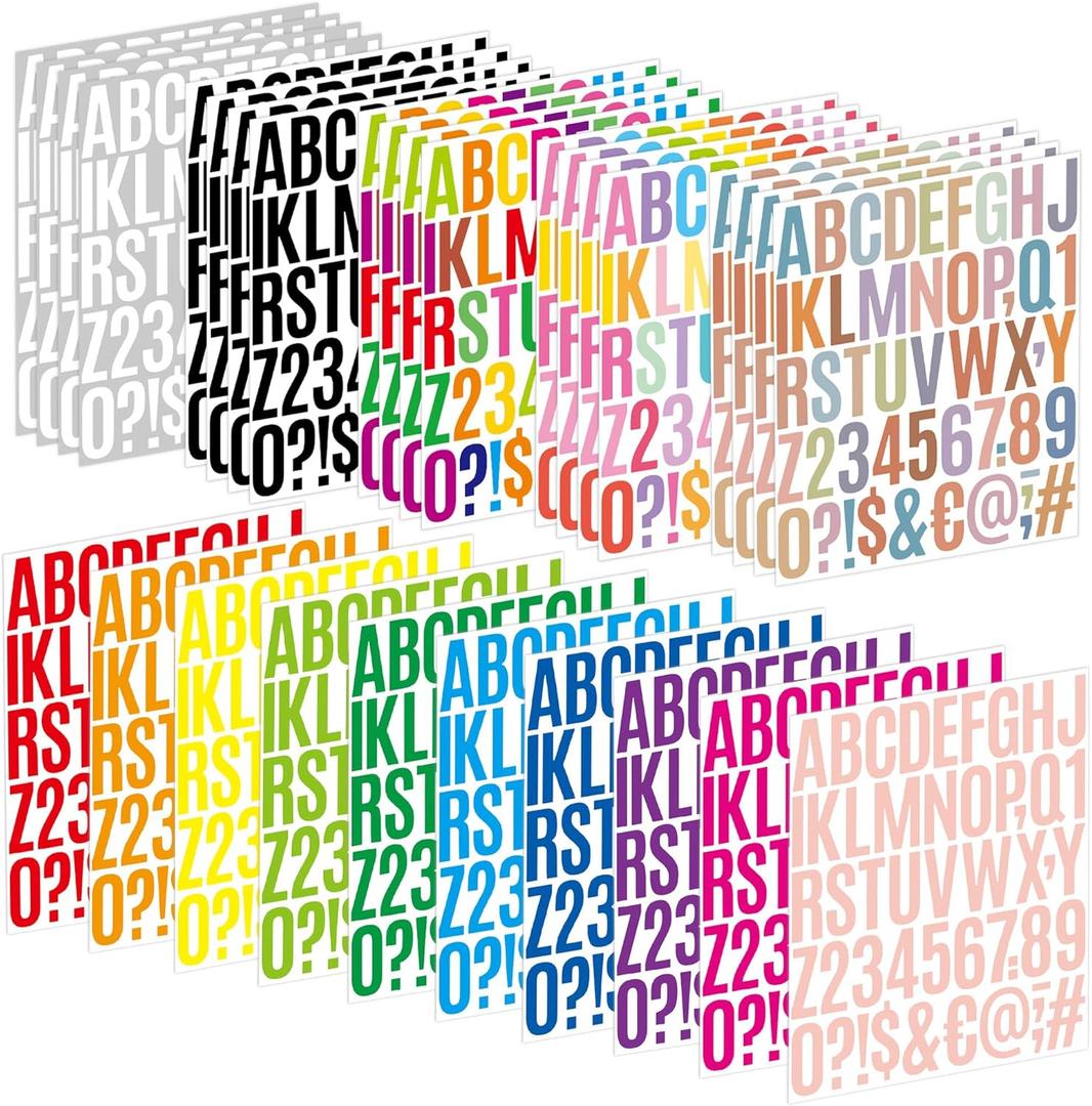 Letter Stickers 30 Sheets 1500 PCS Large Alphabet Stickers 2 Inch Vinyl Self Adhesive Stick on Sticker for Water Bottles Cup Mailbox Number Address Craft Scrapbooking Bulletin Board Decor Multicolor
