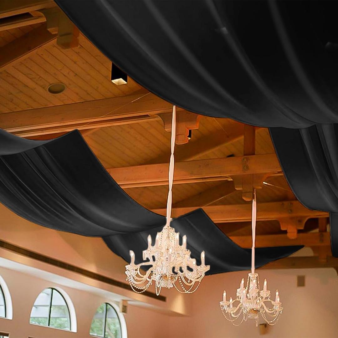 6 Panels Black Ceiling Drapes for Wedding, 5ftx10ft Ceiling Drapes Smooth Satin Fabric Curtain Wedding Arch Draping Fabric Romantic Ceiling Decorations for Weddings Party Ceremony Stage