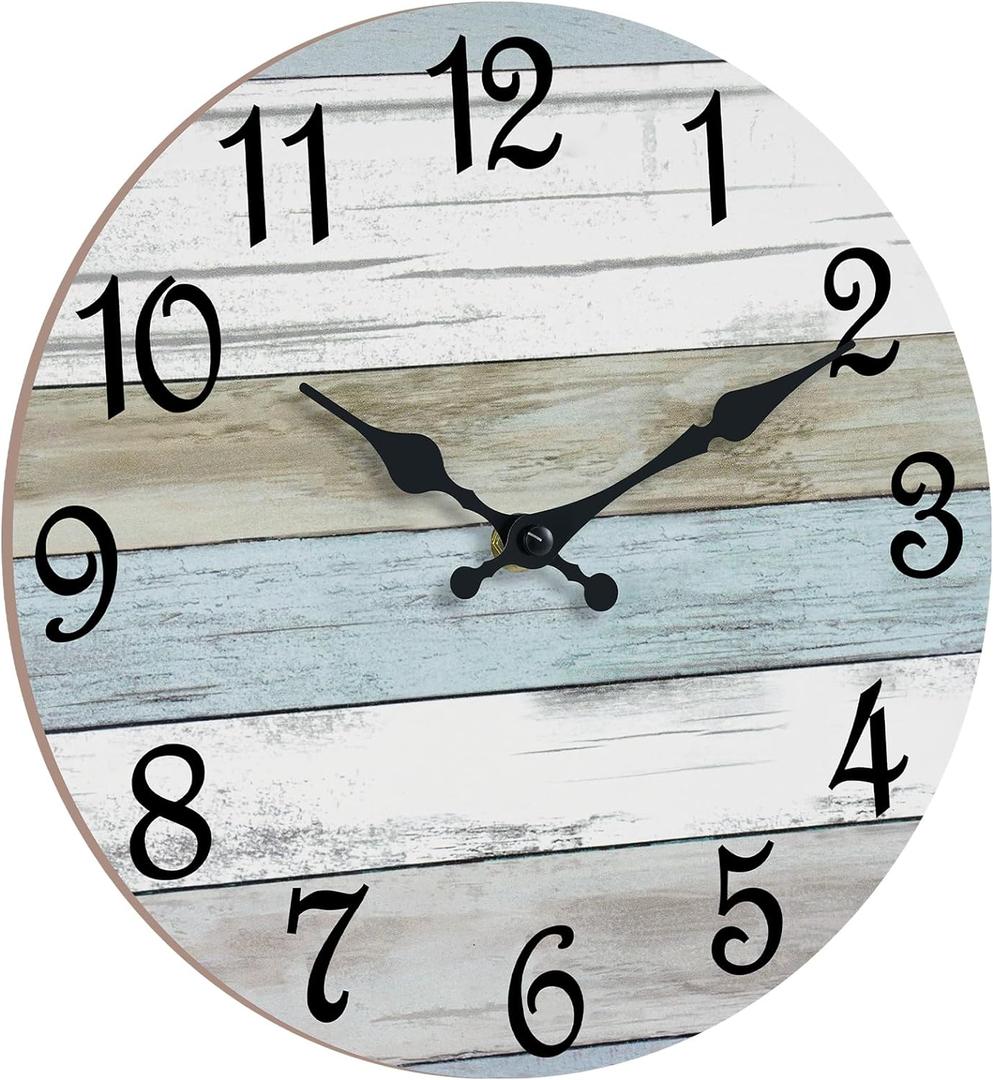 CHYLIN Wall Clock - 18" Silent Non Ticking Wall Clocks Battery Operated, Wooden Rustic Farmhouse Larger Clock Decorative for Living Room, Kitchen (Blue)
