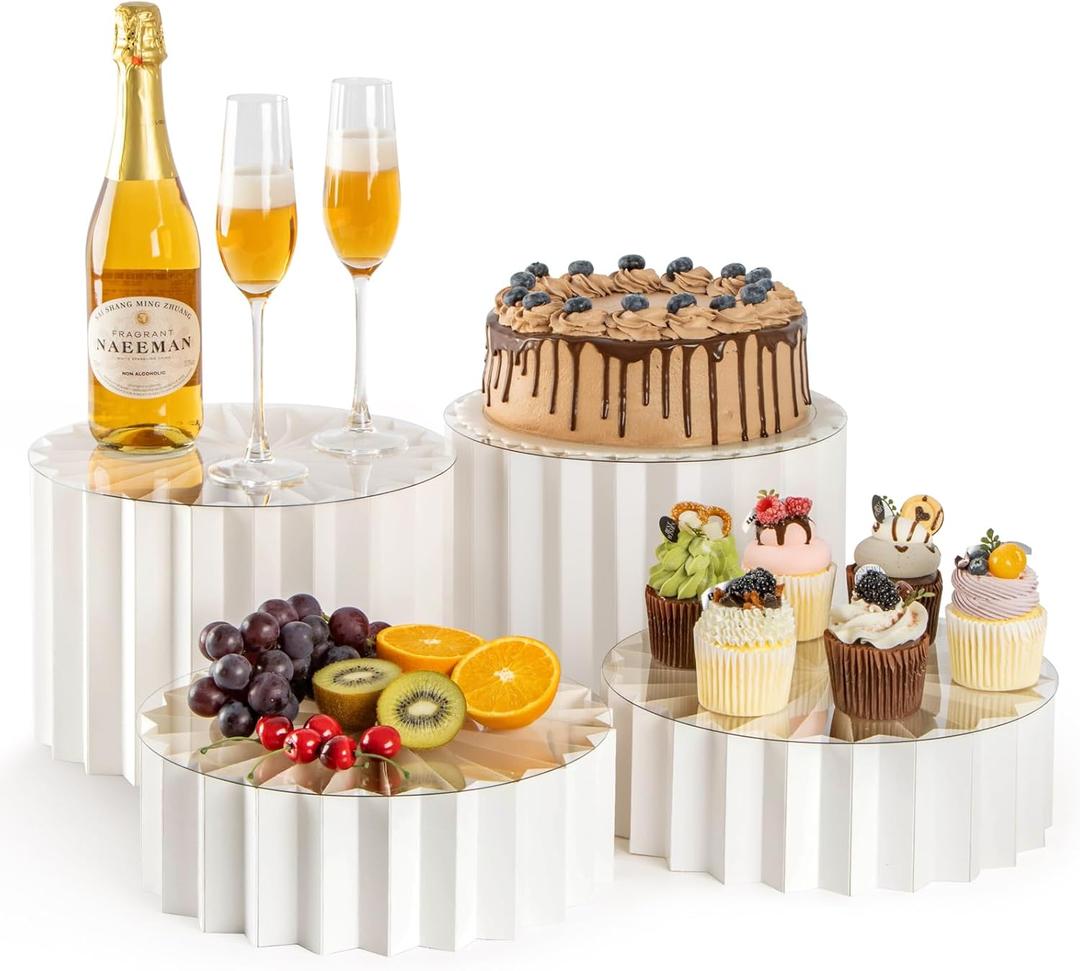 PUERSI 4 Pack Buffet Risers, Foldable Food Display Risers for Party, Display Stands for Food, Cake Cupcake Stands, Riser Display Stand for Desserts, Food, Jewelry - White