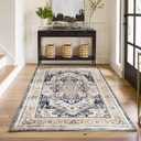 VK VKLIVING Machine Washable Rug 4'x6' Vintage Design Washable Area Rugs with Non Slip Rugs for Living Room Bedroom Traditional Woven Rug Carprt Stain Resistant,Dining Office Boho Rug, Brown&Black