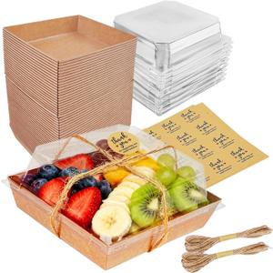 Charcuterie Boxes with Clear Lids (50 Pack),Mini Charcuterie Containers,To Go Paper Small Charcuterie Boxe,Disposable Food Box Container - Pastry,Cookie,Sandwich, Cake,Dessert,Snack