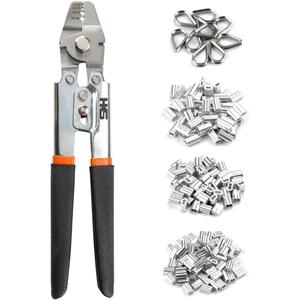 HKS Up to 2.2mm Wire Crimp Tool with 180 Sleeves and 10 Stainless Steel Thimble Kits, 3 Sizes of Aluminum Double Tube Collars, Fishing Wire Crimp Tool with Cutting Function