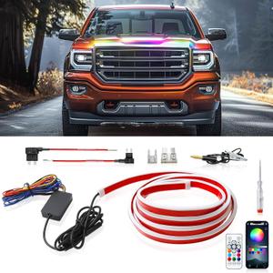 DREAMOTOR 71 Inch Car Hood Light Strip, White Exterior Dynamic Car LED Hood Light, Flexible & Waterproof, Universal Exterior Daytime Running Light Strip with Fuse Protection for Cars, SUVs, Trucks