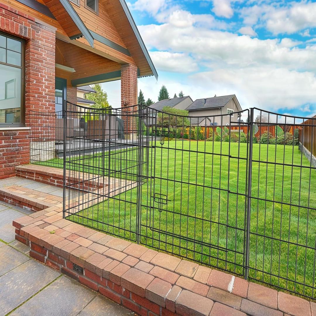 INJOPEXI Garden Fence 12 Panels 23.6ft (L)30in (H) Decorative Metal Fences with 11 Panels + 1 Gate, No Dig Animal Barrier Fencing Rustproof Wire Temporary Rabbit Dog Fence Border for Outdoor Yard (12 Panels 23.6ft(L)-30"(H) - With Gate)