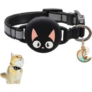 Unifuncy Waterproof and Reflective Breakaway Airtag Cat Collar with Built-in Airtag Holder, Lightweight and Adjustable Collar for Cats, Perfect Cat Tracker Accessory (Airtag Not Included)- Black