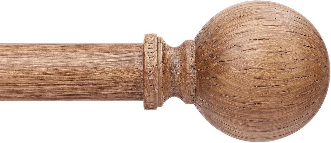 Wood Curtain Rods for Windows 30 to 60 Inch, 1 Inch Boho Decorative Vintage Drapery Rod with Faux Wooden Grain Finials, Adjustable Heavy Duty Rustic Farmhouse Spliced Metal Curtain Pole, Wood