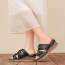 Womens Wedge Sandals Leather, Comfortable Slip On Slides Dressy, Orthopedic Sandals for Women, Open Toe Casua Arch Support Platform ladies Sandal Chunky Shoes, Size 38 
