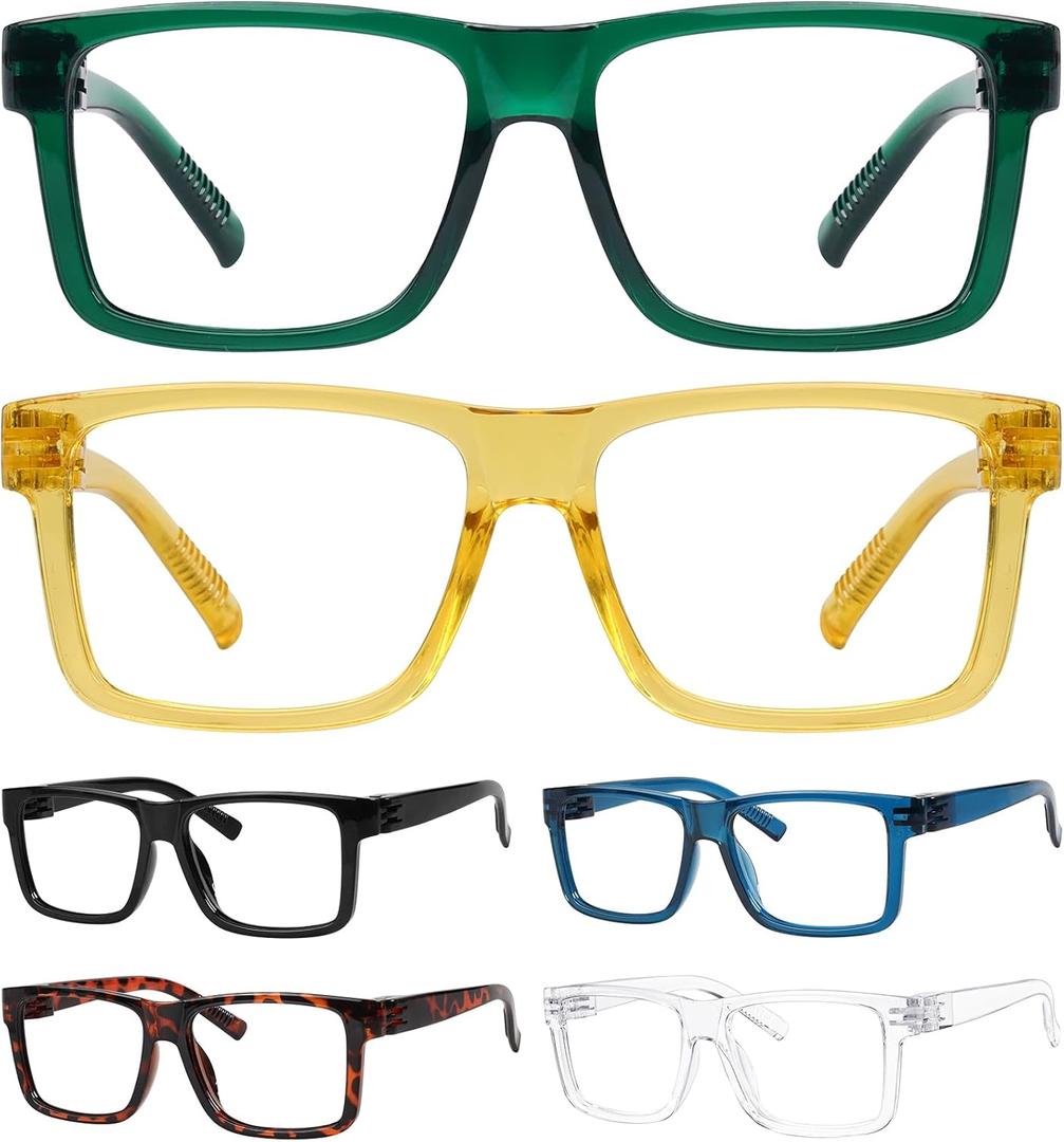 6-Pack Metalless & Screwless Spring Hinges Reading Glasses for Men Women Oversized Stylish Readers +1.00