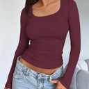 Trendy Queen Womens Square Neck Long Sleeve Double Lined Slim Fit Tops (M)