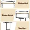 Aetyord Towel Racks for Bathroom - Wall Mounted Metal Rack with Wood Plank, Bathroom Storage Organizer, Towel Holder Stores 6 Large Rolled Towels Easily, Black with Wood Plank