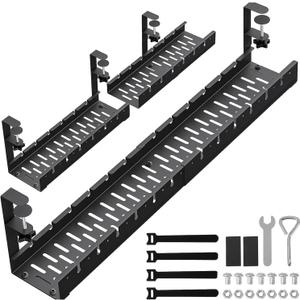 31Inch Extendable Under Desk Cable Management Tray, Black Metal Cable Management Tray Under Desk Cord Management with Clamp, 31 Inch x 4.33 Inch
