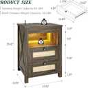 Night Stand with Gun Drawer, Bedside Table with Charger Station & LED Human Sensor Light, Gun Nightstand End Tables Bedroom Living Room, Rustic