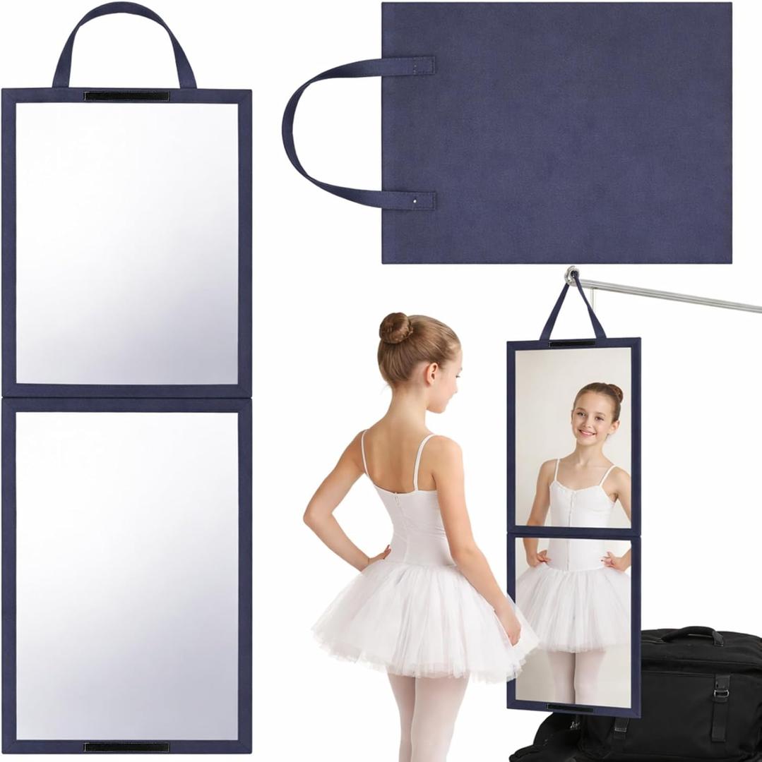 Foldable Portable Full Length Mirror for Dancer, Camping, Travel Grey 33.5" x 13.4" Portable Hanging Folding Mirror with Handle for Dance Competition Travel Full Body Backstage Mirrors