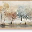 Bzstyleart Large Wood Framed Fall Wall Art Watercolor Trees Print Abstract Autumn Landscape Painting Canvas Forest Farmhouse Picture Aesthetic Room Decor Countryside Wall Decor for Living Room 20x40in